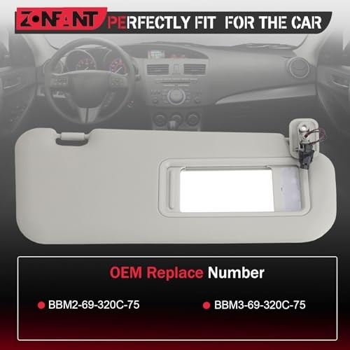 Grey Left Driver and Right Passenger Side Sun Visor with Light and Mirror Pair
