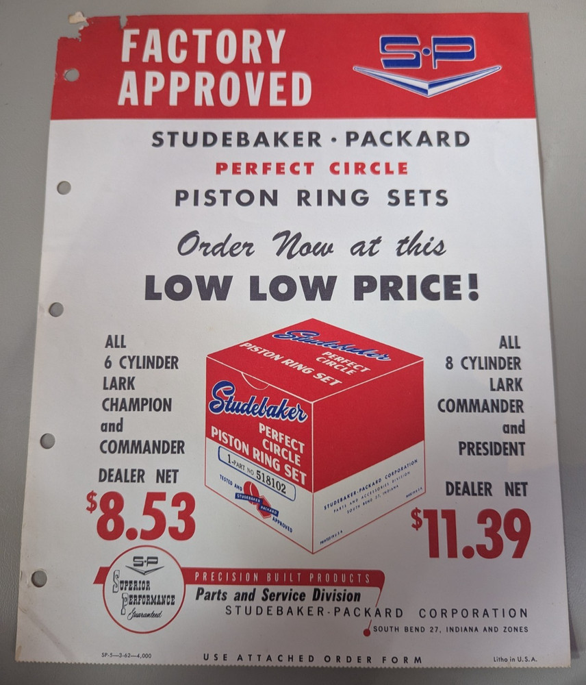 Studebaker Accessory Piston Ring Sets Flyer