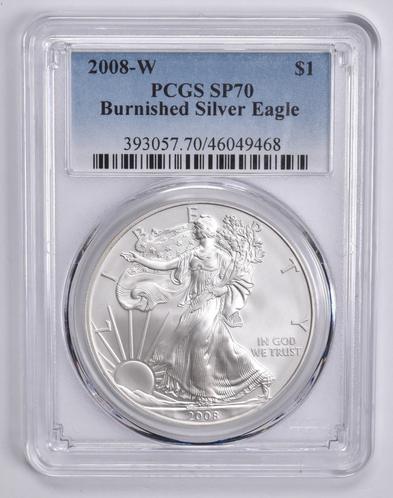 2008-W BURNISHED SILVER EAGLE SP70 PCGS Blue Label