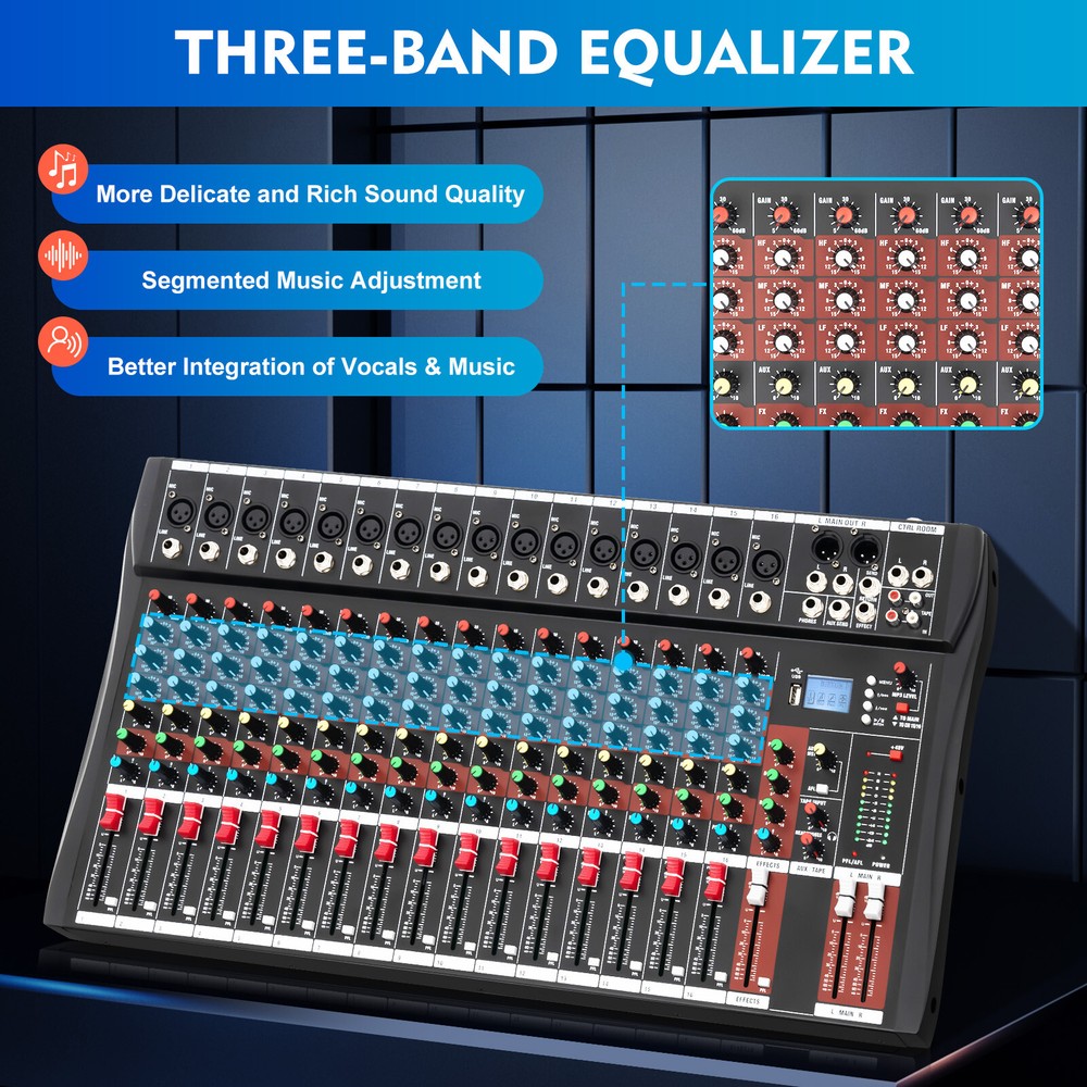 16-Channel Professional Mixer with Bluetooth, DSP & USB Connectivity