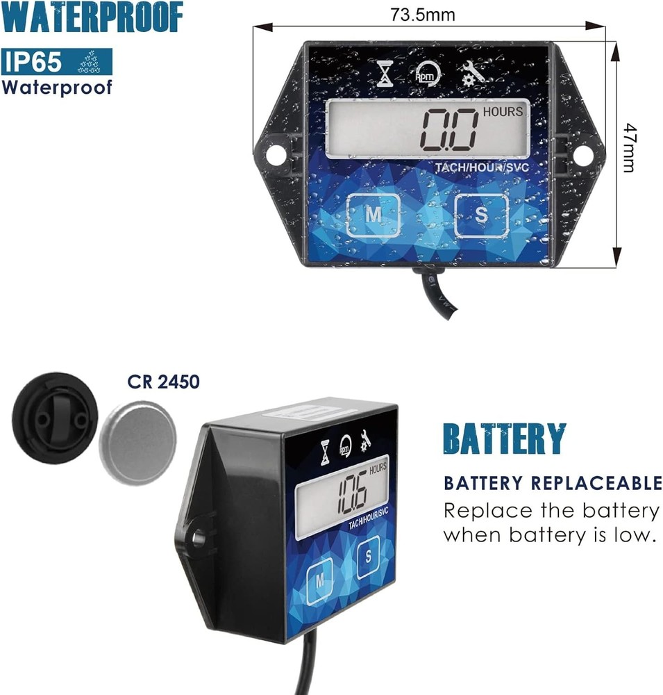 2-Pack Digital Engine Timer & Tachometer with Maintenance Reminder for Effici...