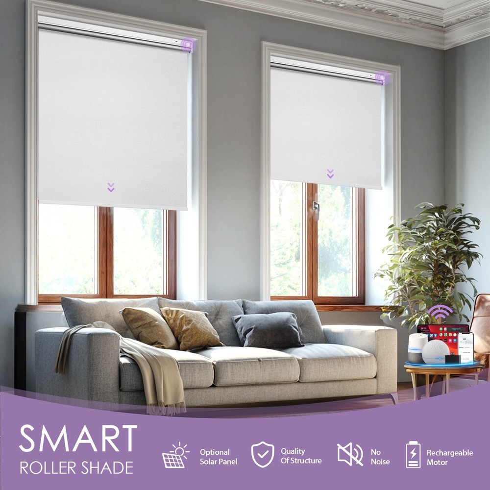 Motorized Roller Blinds with Remote Control【Solar Panel Included】 total blackout