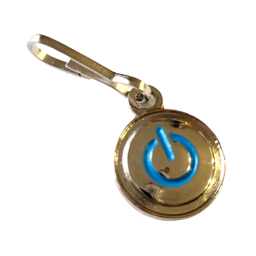 Power Button Turn Me On Computer Symbol Jacket Backpack Purse Zipper Pull Clip