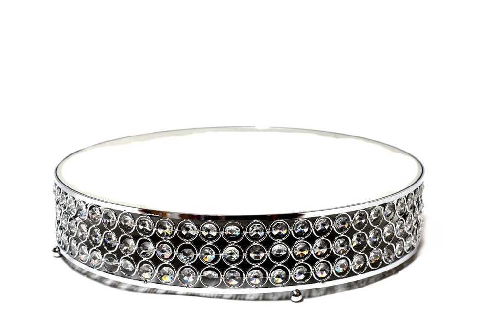 Cake stand riser mirror top crystal bead 2 pieces set