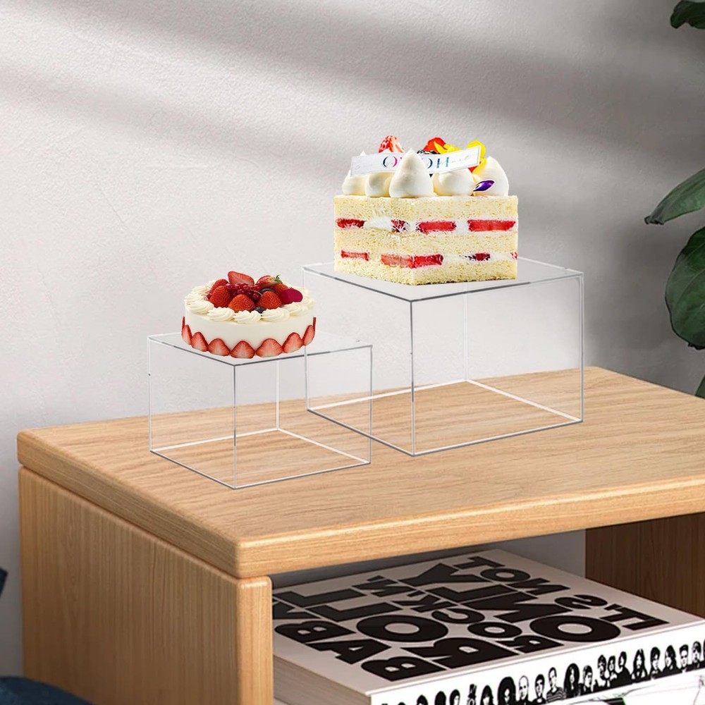 6 Pcs Acrylic Display Risers, Clear Cube Boxes, 6 Sizes, 5 Sided with Hollow ...