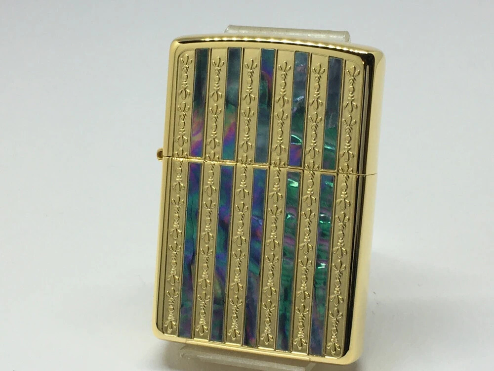 Zippo Shell Inlay Line Front Processing Gold Blue Regular Lighter Japan