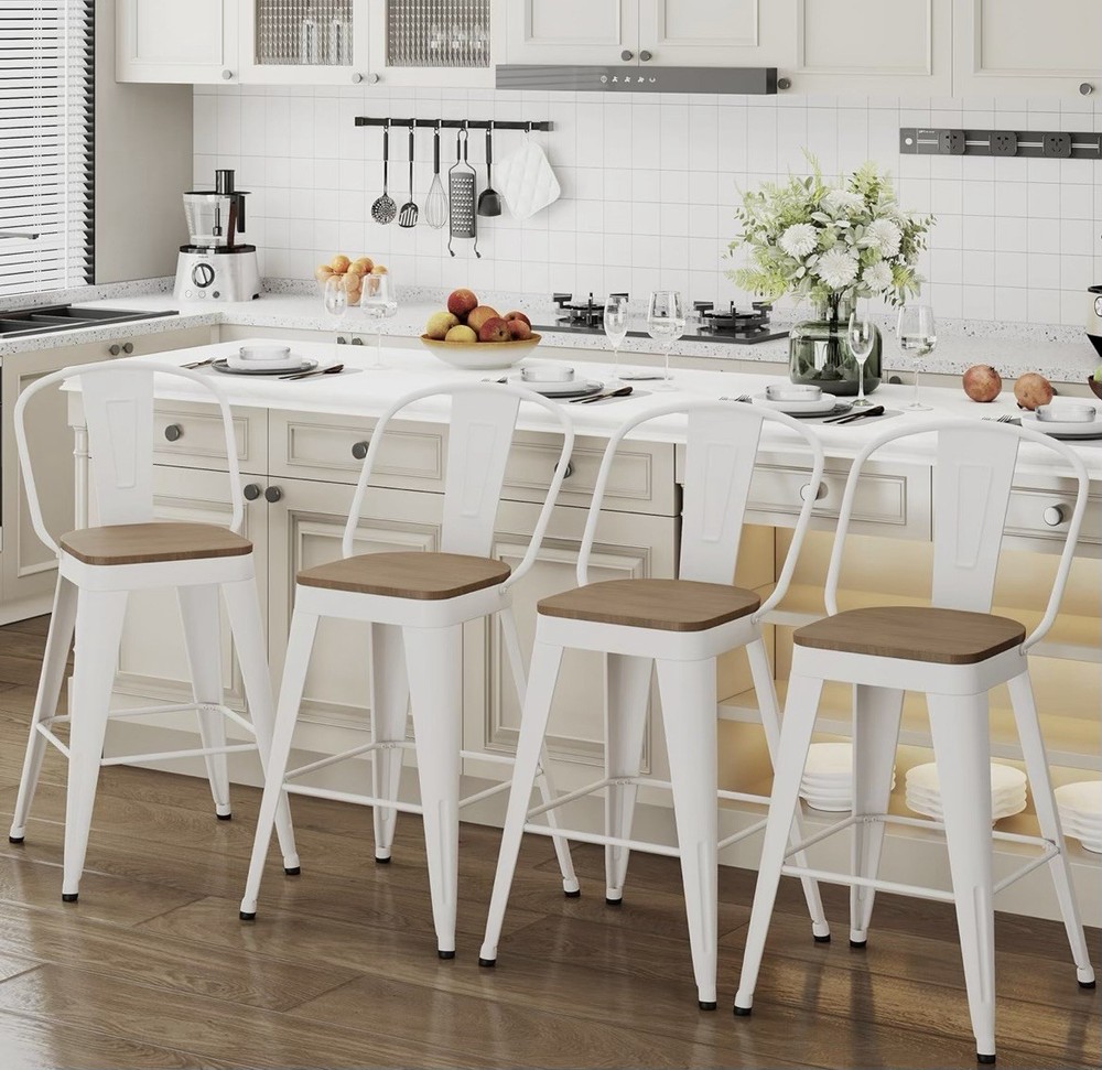 White Metal Barstools w/ Back Rest