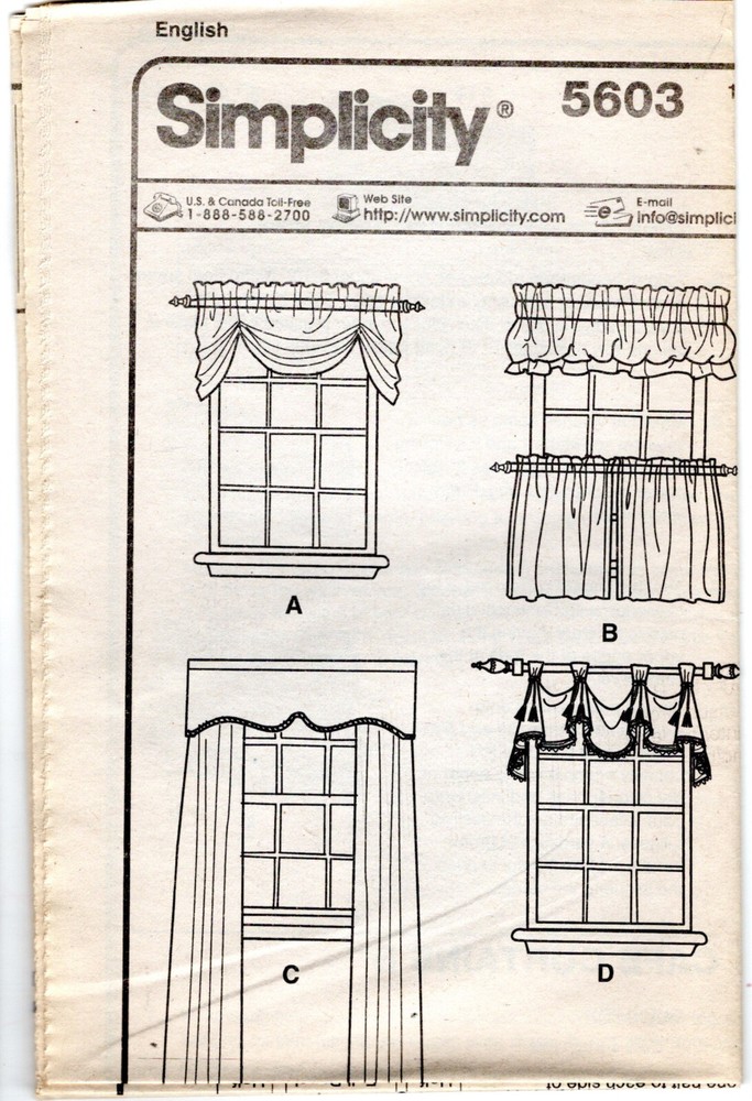 "Easy! Windows" ©2003 Simplicity Home Decorating Sewing Pattern # 5603 UNCUT
