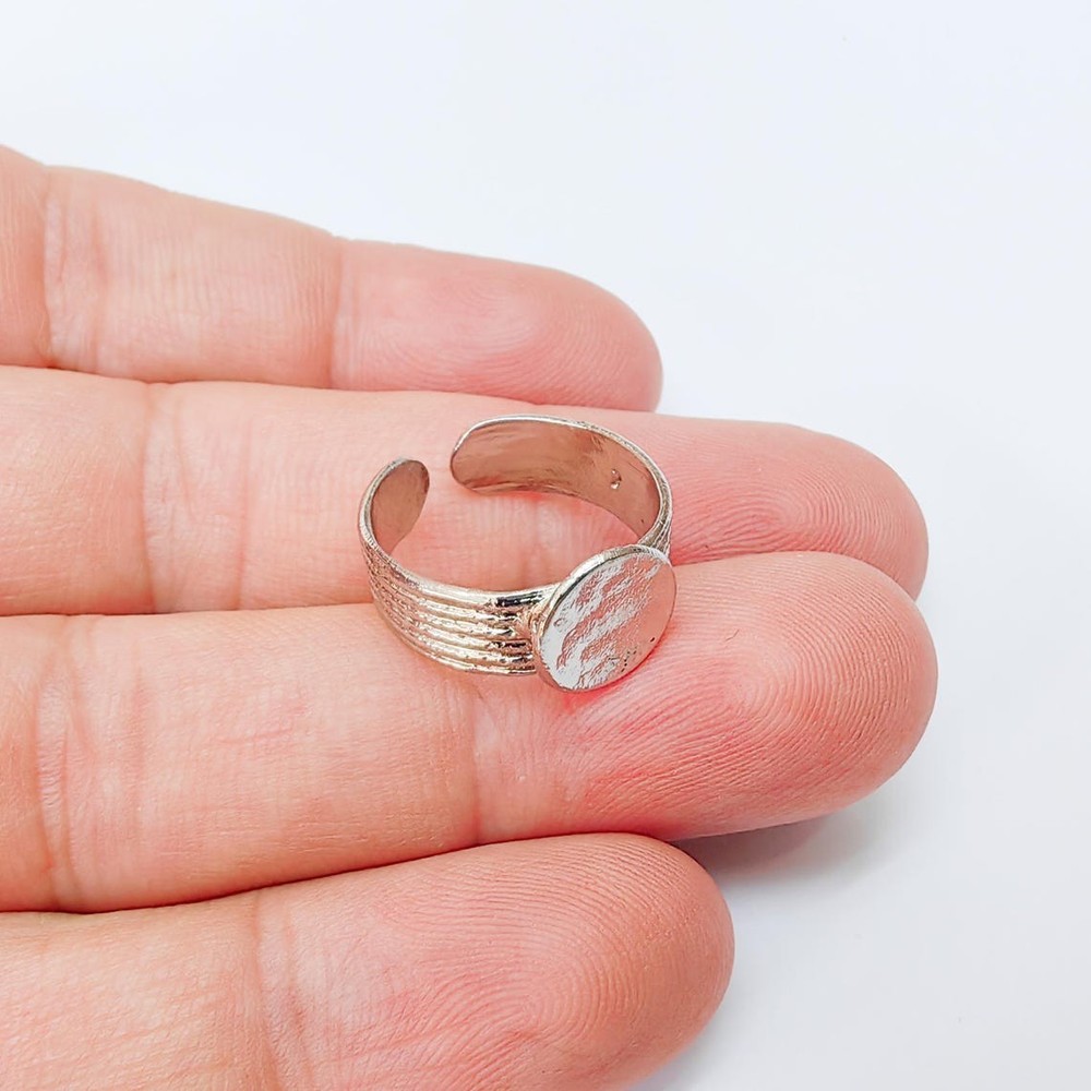 Adjustable Round Shiny Silver Ring Blank Settings, 10mm G37442