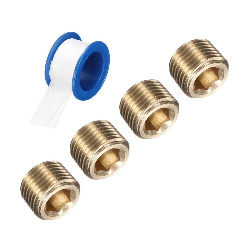 4Pcs 1/8 PT Brass Pipe Plug Fitting, Male Thread Internal Hex Socket Pipe Cap