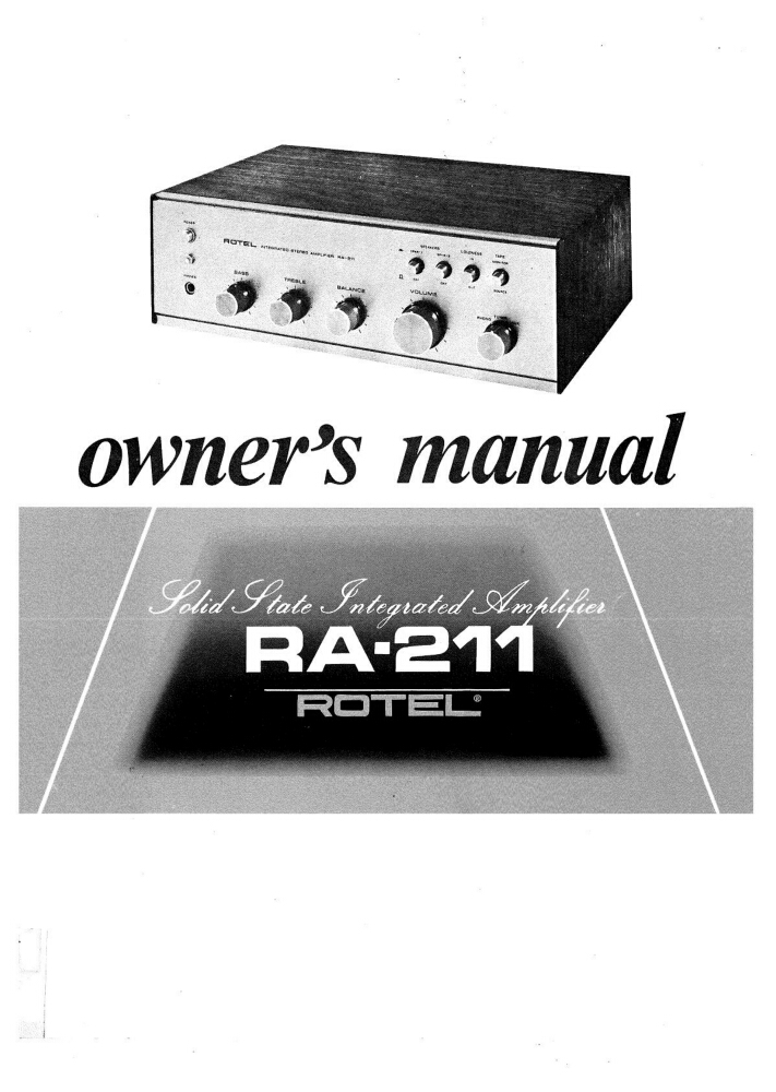 Rotel RA-211 Amplifier Owners Instruction Manual