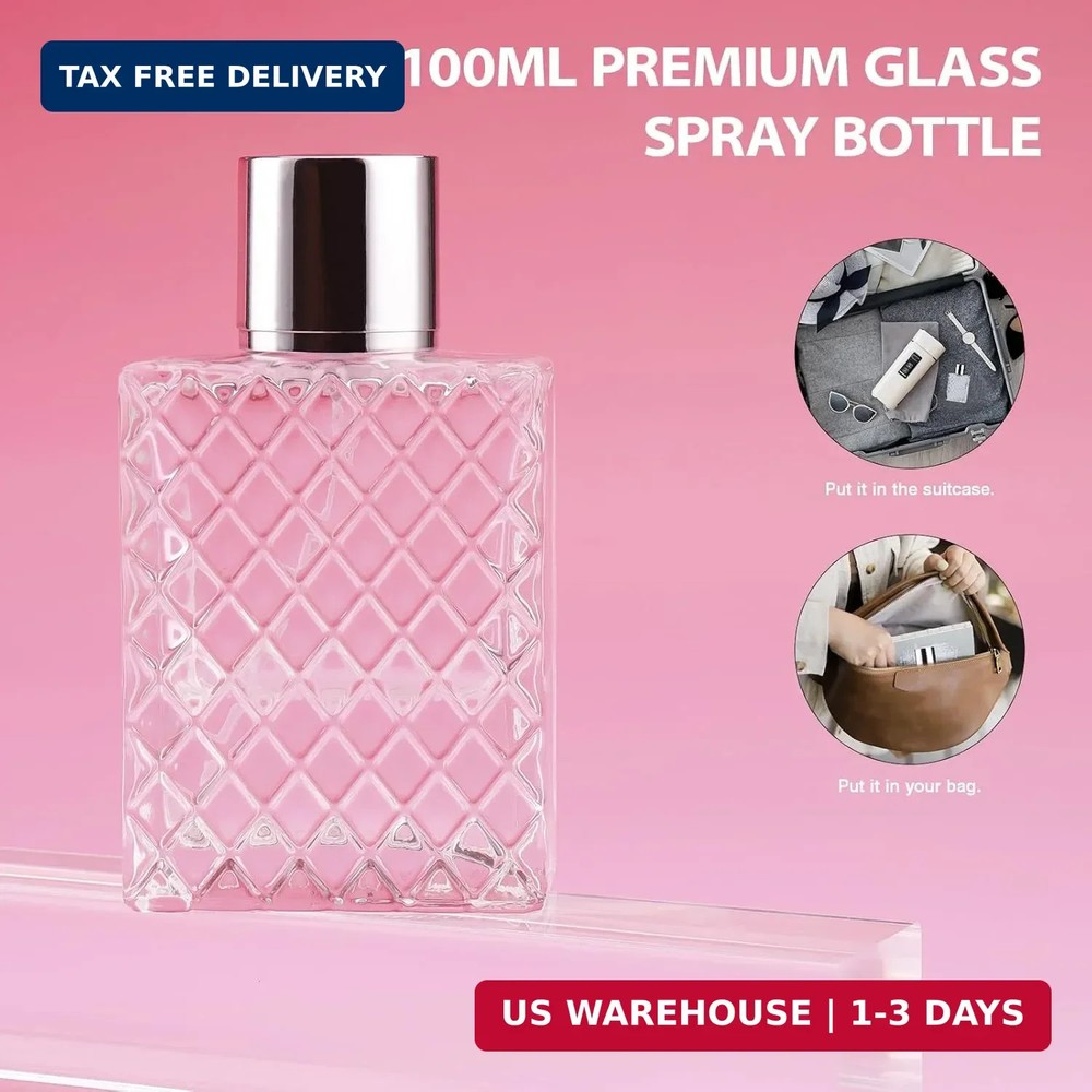 Glass Perfume Bottles Empty Refillable, 100ml /3.4oz Atomizer Sprayer for Perfum