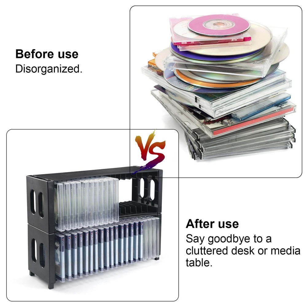 CD Storage Rack, Upgrade 2 Pack Stackable ABS CD Storage Organizer Can Hold 4...