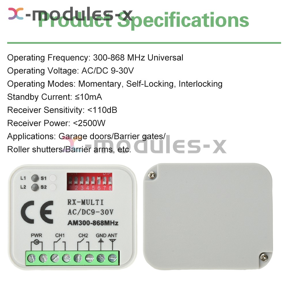 Universal 300-868MHz Multi-Frequency Receiver Switch Controller AC/DC On/Off