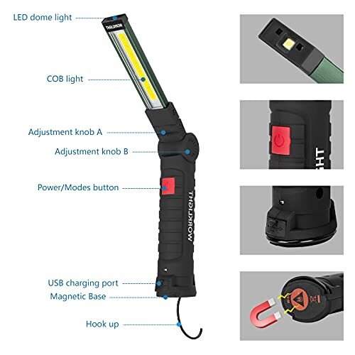 2 Pack LED COB Work Light USB Rechargeable with Magnetic Base for Workshop