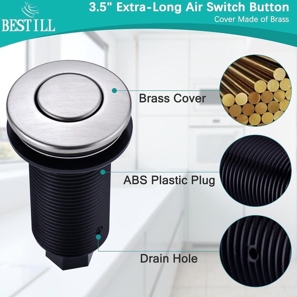 Garbage Disposal Air Switch Kit with Solid Brass Cover - Easy Setup