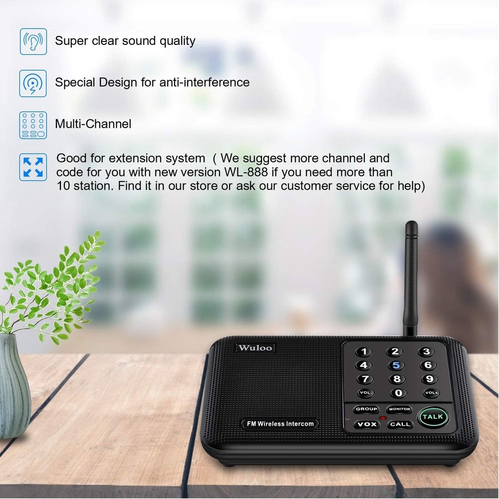 Intercoms Wireless for Home 5280 Feet Range 10 Channel 3 Code, Wireless Inter...