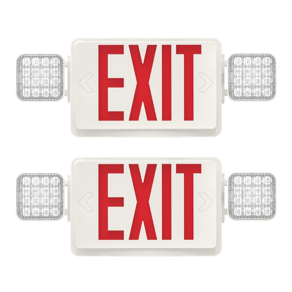 2 Packs UL List- Red Led Emergency Exit Light Battery Exit Sign Combo Lights.