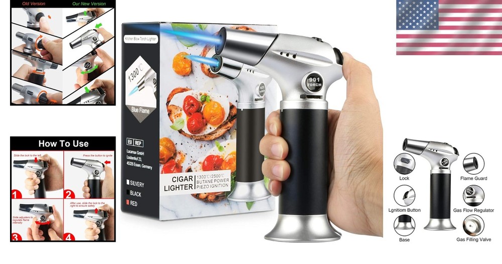 Refillable Kitchen Blow Torch with Adjustable Flame – Compact Culinary Tool