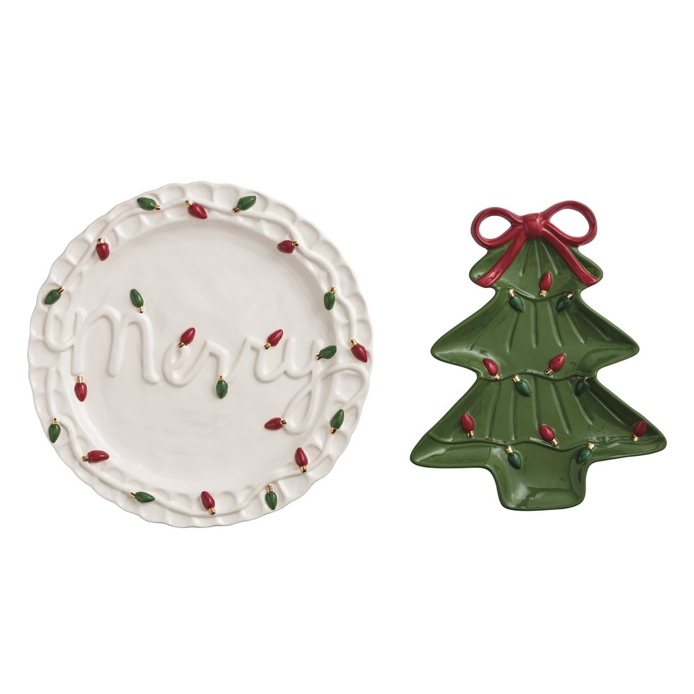 Mud Pie Christmas Merry & Tree Platter Set