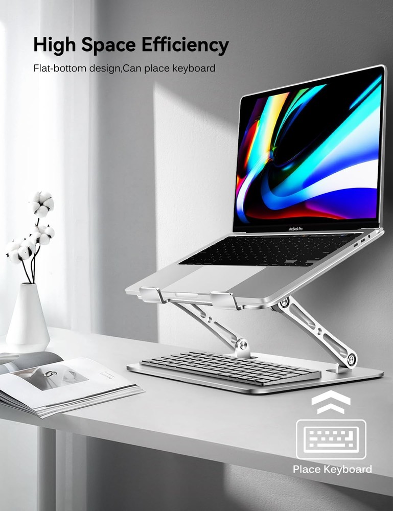 ivoler Adjustable Laptop Stand with 360° Rotating Base, Ergonomic Silver