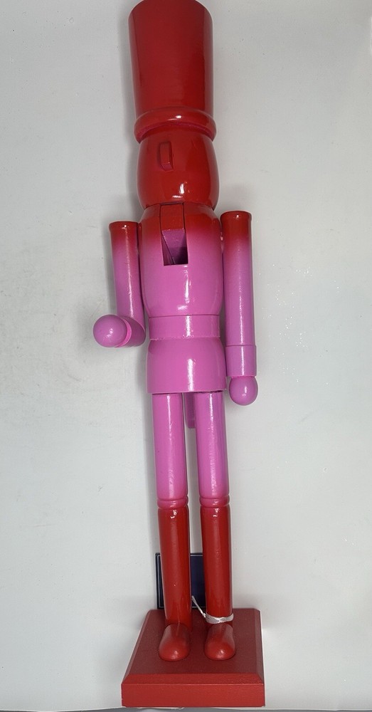 Red & Pink Solid Wood Nutcracker 23”, Christmas Nutcracker, Pink Nutcracker, NEW