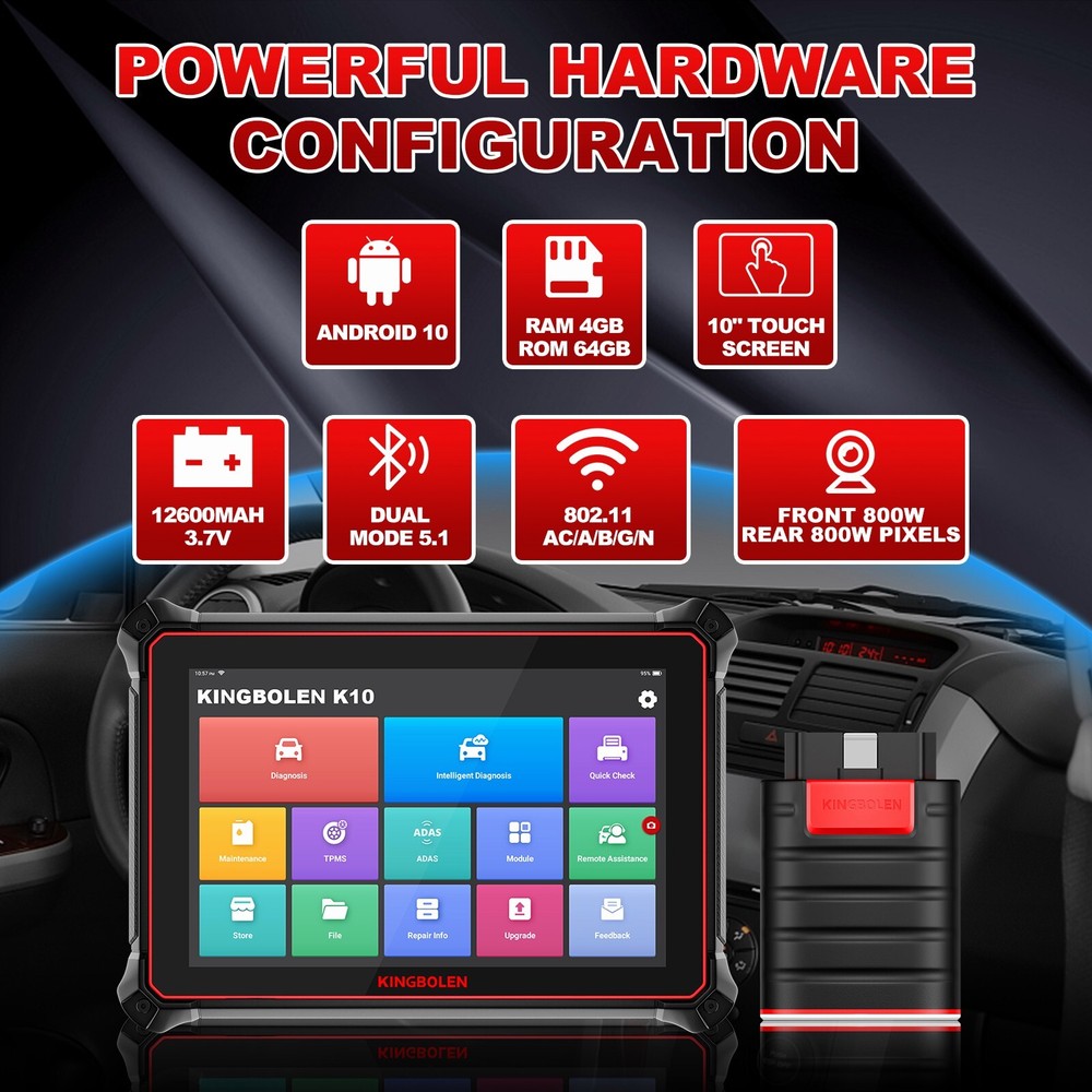 KINGBOLEN K10 10" OBD2 Scanner All System Bidirection Diagnostic Tool ECU Coding