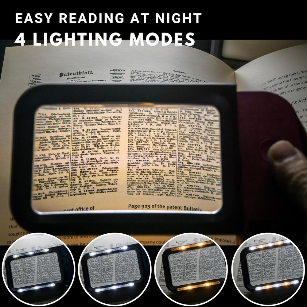 Magnifying Glass with Light | 3X Large Rectangular Reading Magnifier with 10 ...