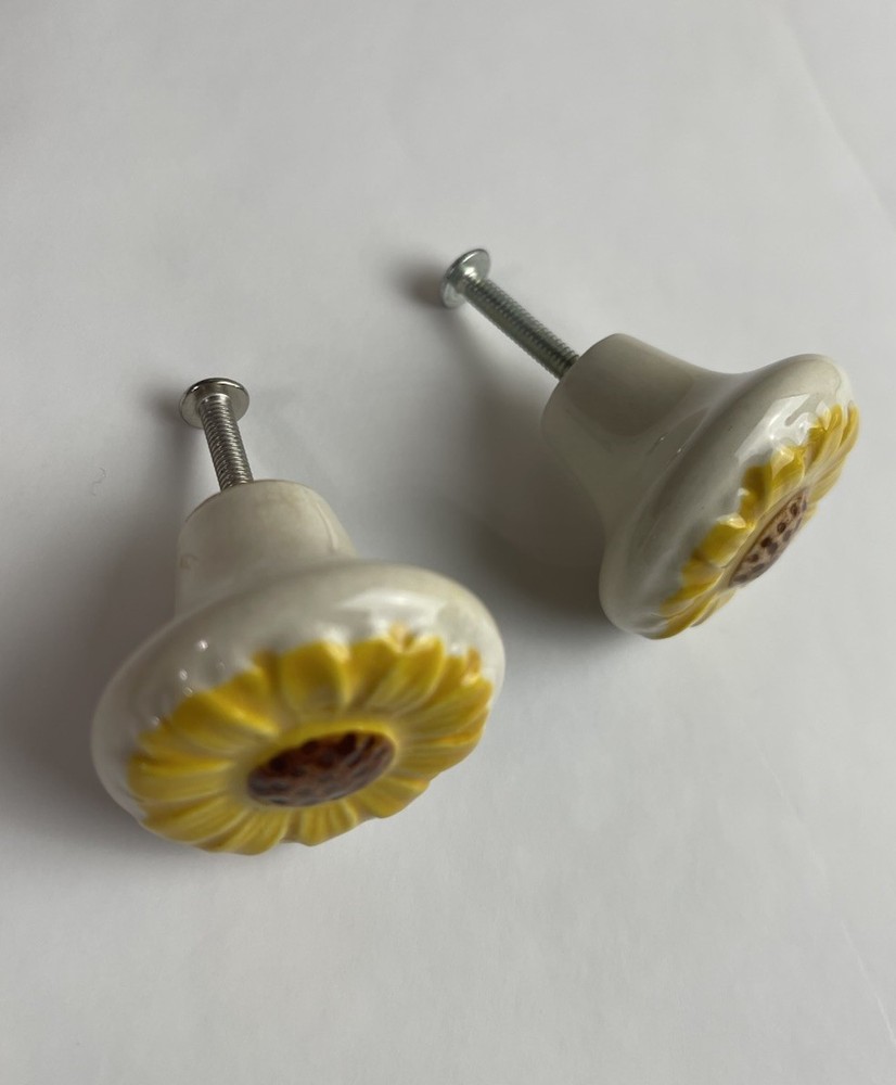 Antique Ceramic Drawer Pulls Handle Sunflower Kitchen Cabinet Knobs Rustic-2