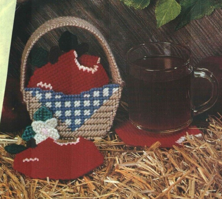 COUNTRY APPLES COASTERS HOME DECOR PLASTIC CANVAS PATTERN INSTRUCTIONS