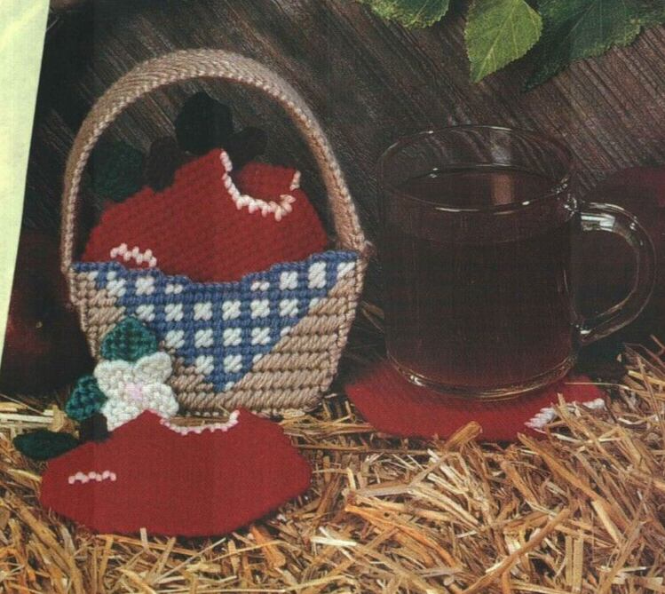 COUNTRY APPLES COASTERS HOME DECOR PLASTIC CANVAS PATTERN INSTRUCTIONS