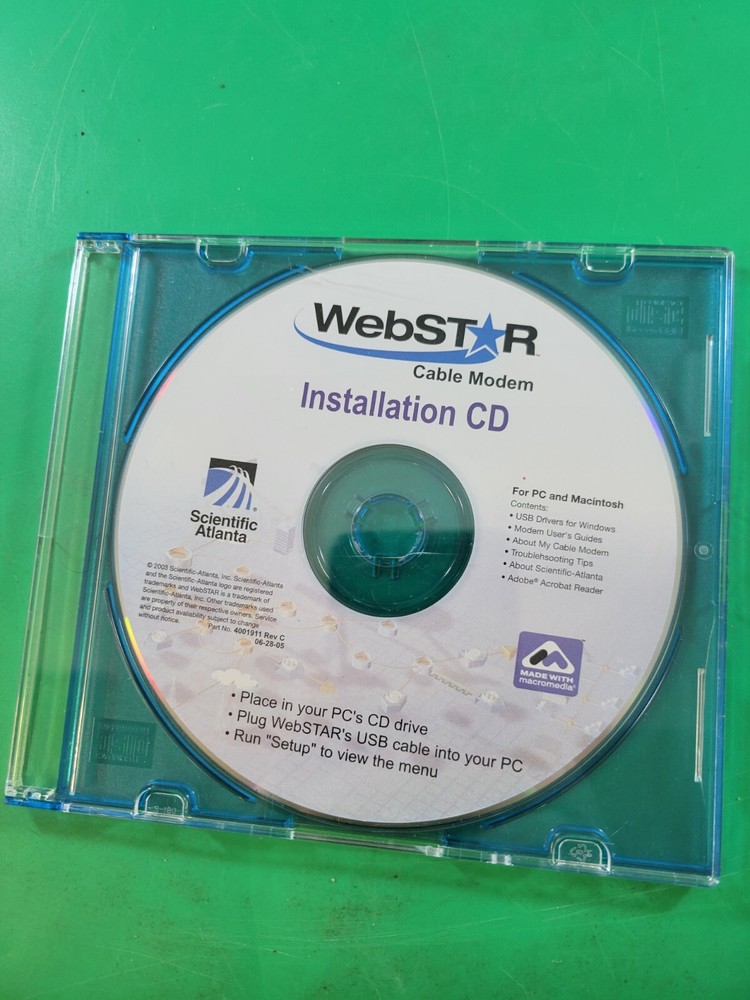 Webstar Cable Modem Installation CD Disc Scientific Atlanta PC MAC CD-ROM