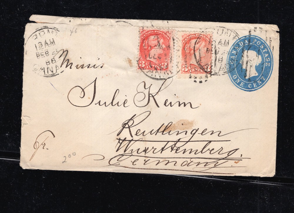Canada  uprated  postal  envelope  used  1888