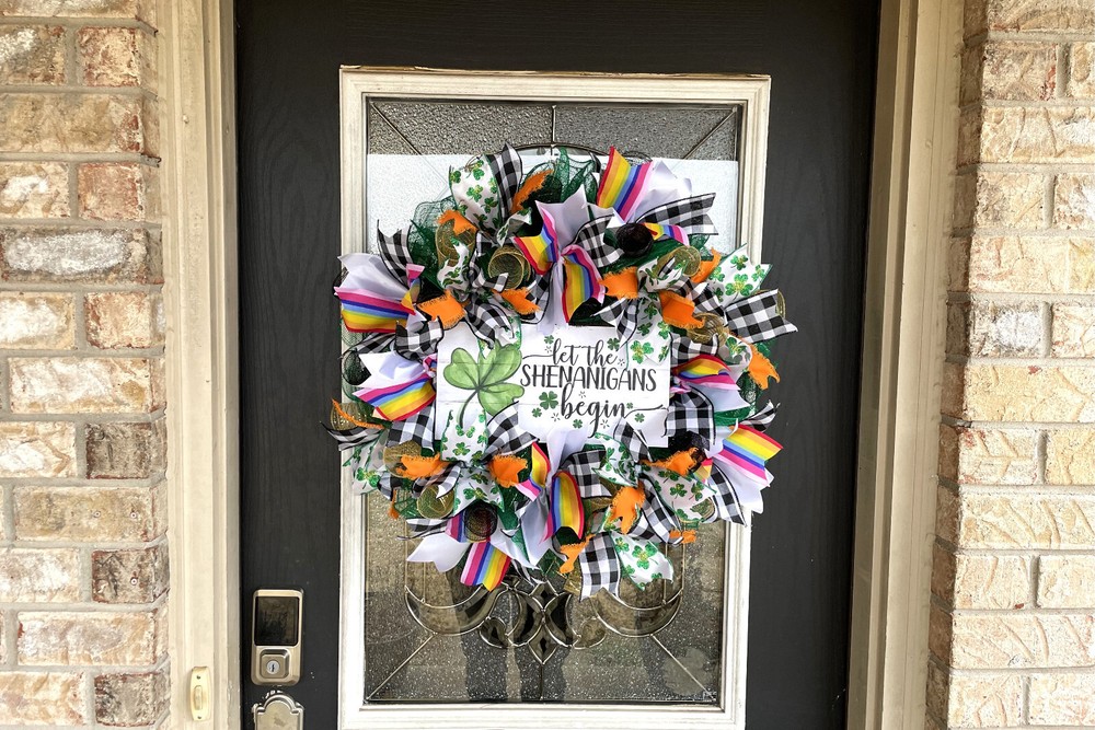 Rainbow Let Shenanigans Begin St. Patricks Day Deco Mesh Front Door Wreath Decor