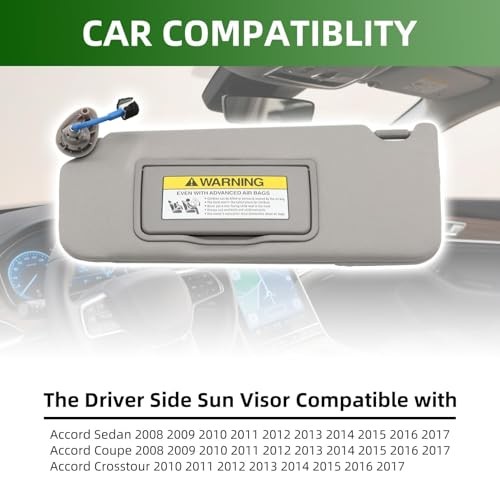 Sun Visor Compatible with Accord 2008-2012 2013 2014 2015 Left Driver Side Grey