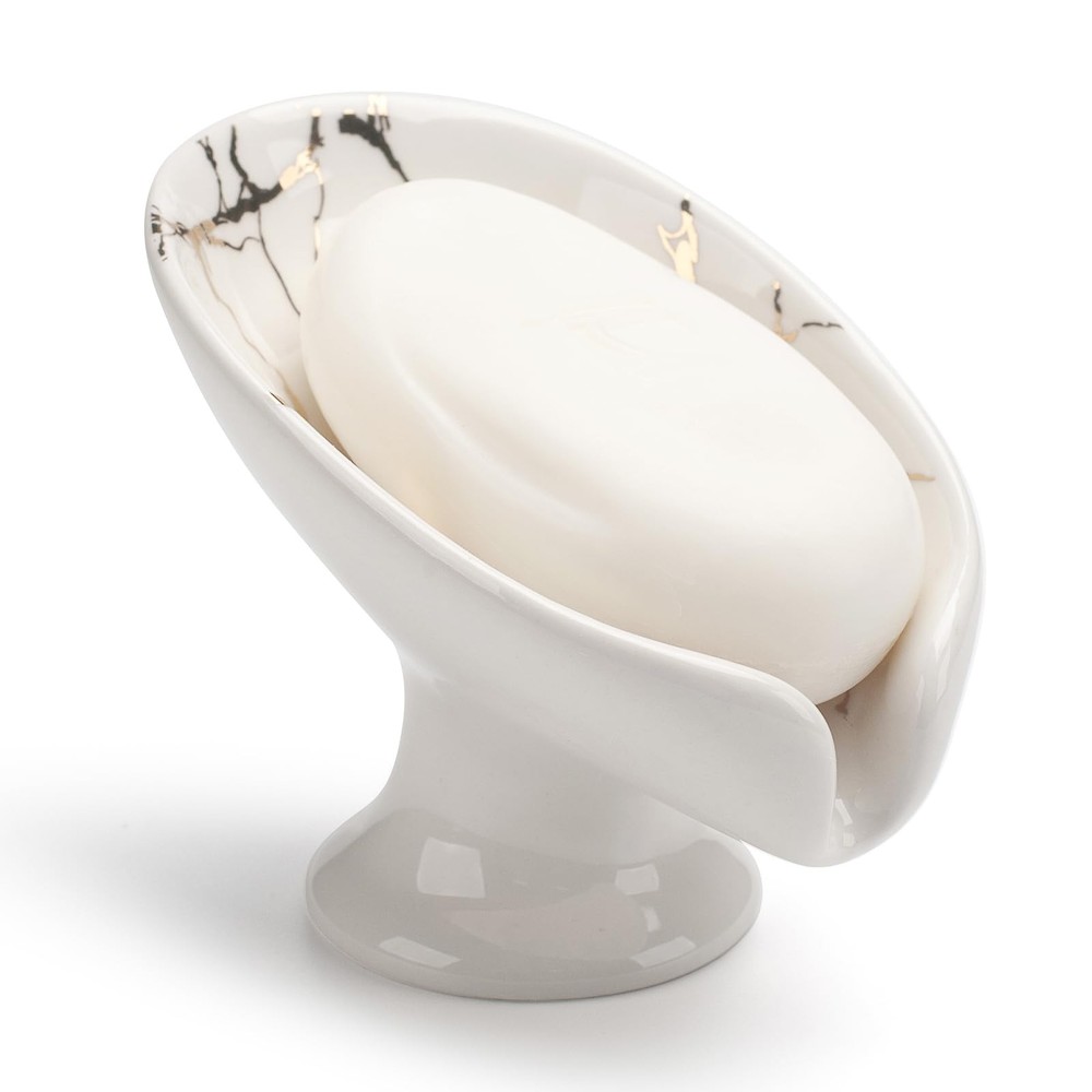 Soap Dish, Ceramic Soap Holder, Self Draining Soap Dish Holder, Leaf Shape Soap