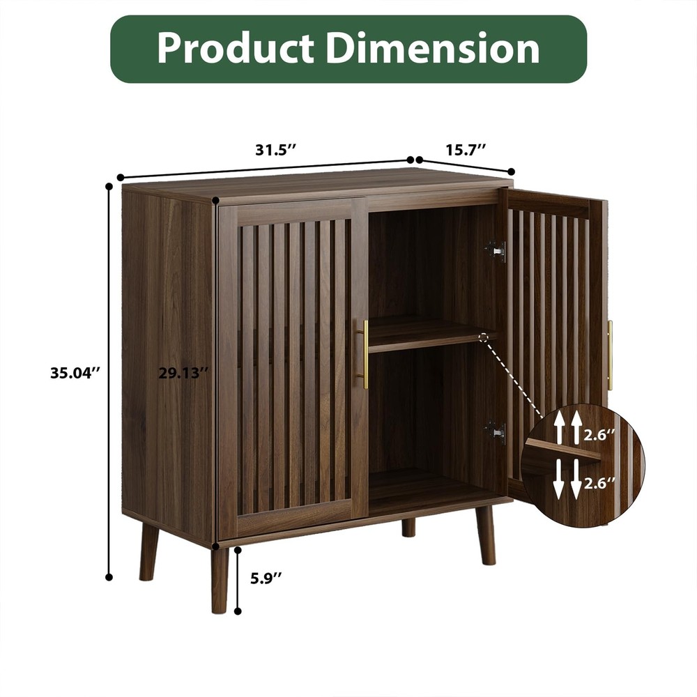 Buffet Cabinet with Storage Walnut Sideboard with Grille Doors&Adjustable She...
