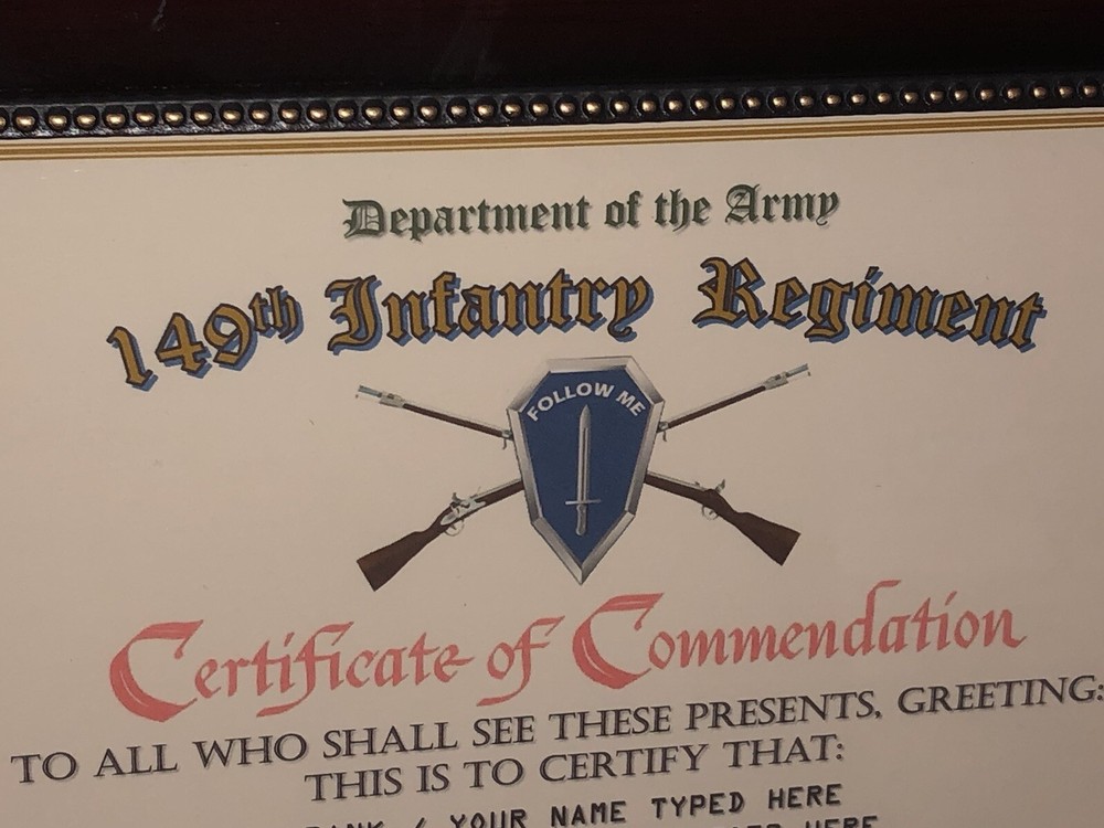 149TH INFANTRY REGIMENT / COMMEMORATIVE - CERTIFICATE OF COMMENDATION