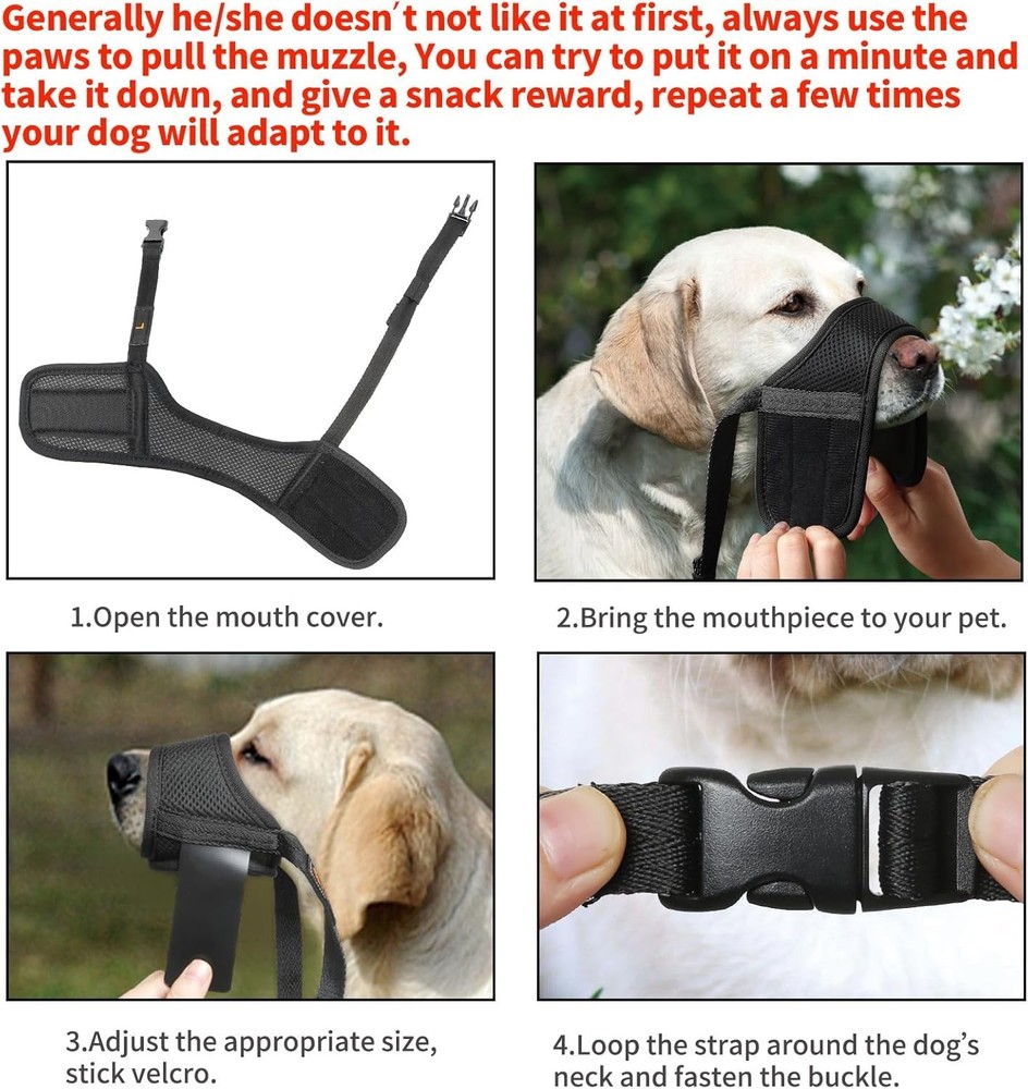 Soft Nylon Dog Muzzle for Medium Large Breeds, Adjustable and Breathable Design