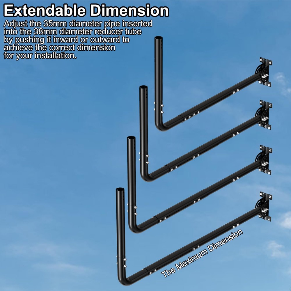 Adjustable Length Antenna 90° Mount for Long Wall Black