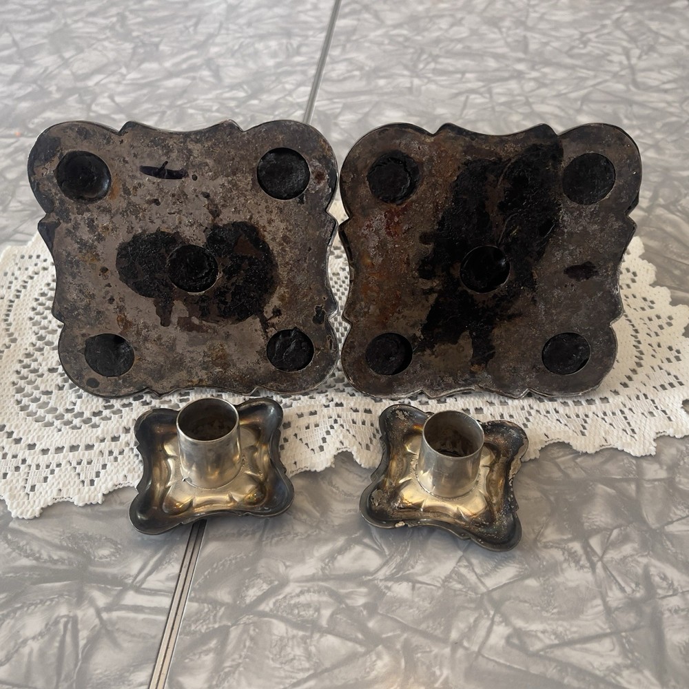 Baroque & Rococo Silverplate Candlesticks Pair with Removable Bobeches antique
