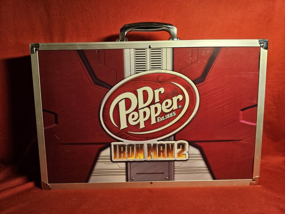 Dr Pepper Ironman 2 Briefcase - display case with 14 Empty Cans