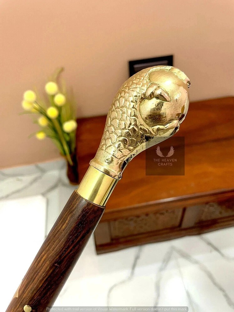 Victorian Solid Brass Eagle's Claw Handle Wooden Walking Stick Cane Mother’