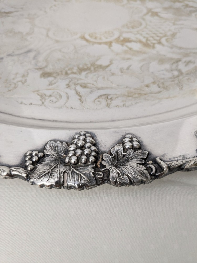 VTG Silver Plate Punchbowl and Tray, Grape & Cable Pattern by Crescent Silver Co