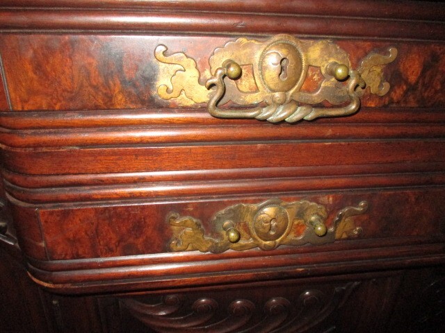 Antique Victorian Walnut Sideboard w/ Brown Marble Top