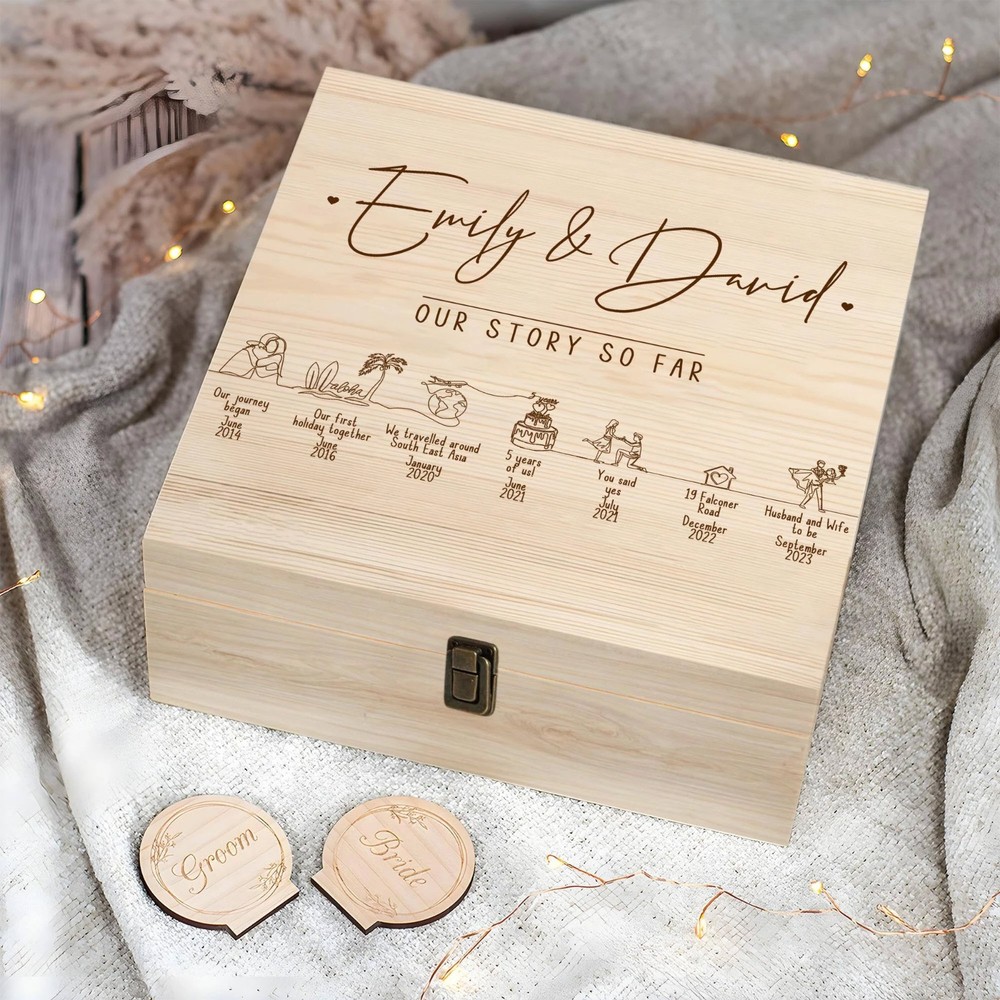 Our Story So Far Keepsake Box for Couples, Personalised Timeline Memory Box UK!
