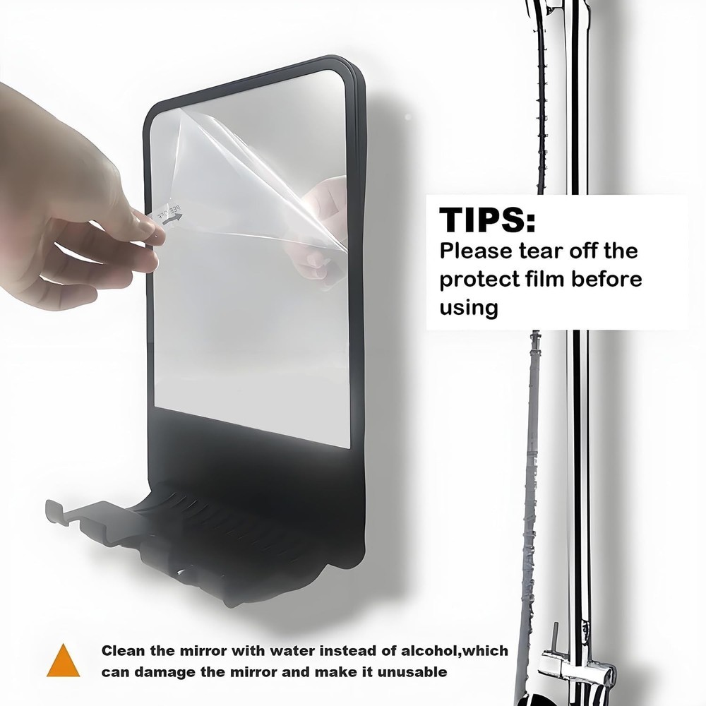 Fogless Shower Mirror for Shaving with Storage Adjustable Angle Wall Mount Black