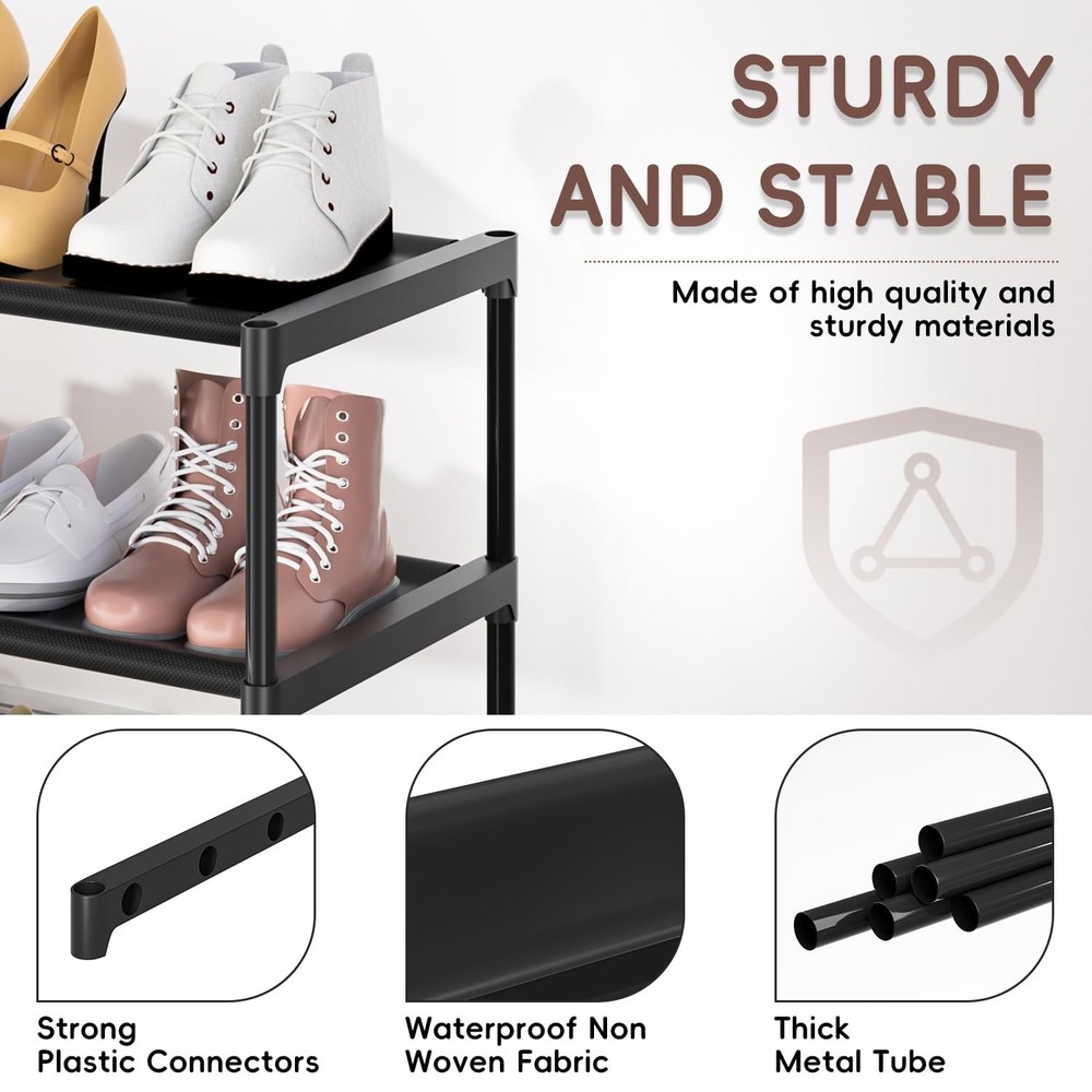 Extra Long Shoe Rack 2 Tier Shoe Storage Organizer Wide Stackable Shoe Organi...