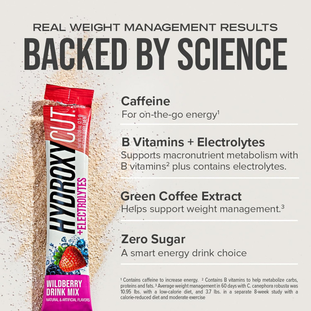 Hydroxycut Drink Mix, Wildberry Blast - 21 Travel-Size Packets - Zero Calories,