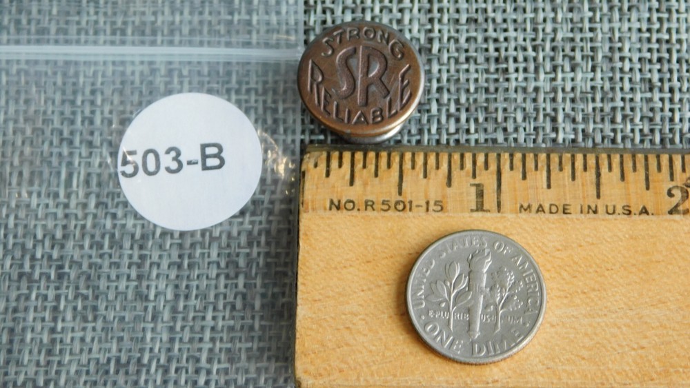 Antique Vtg Uniform Work Stud Button SR Strong Aprx: 11/16" #503-B
